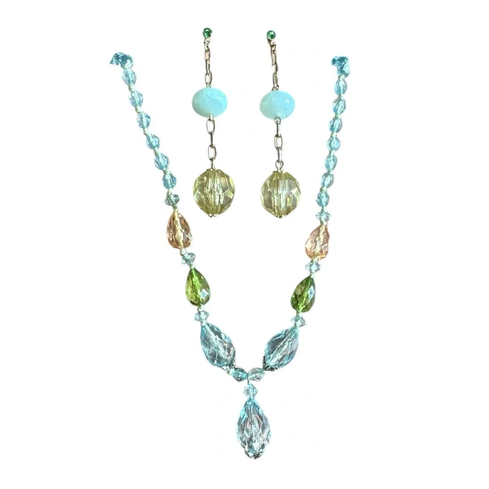 Lauren Conrad Beaded Necklace and Earring Set in‎ Hues of Blue, Green and Peach